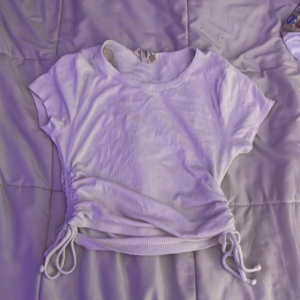 white crop top with scrunch on the side